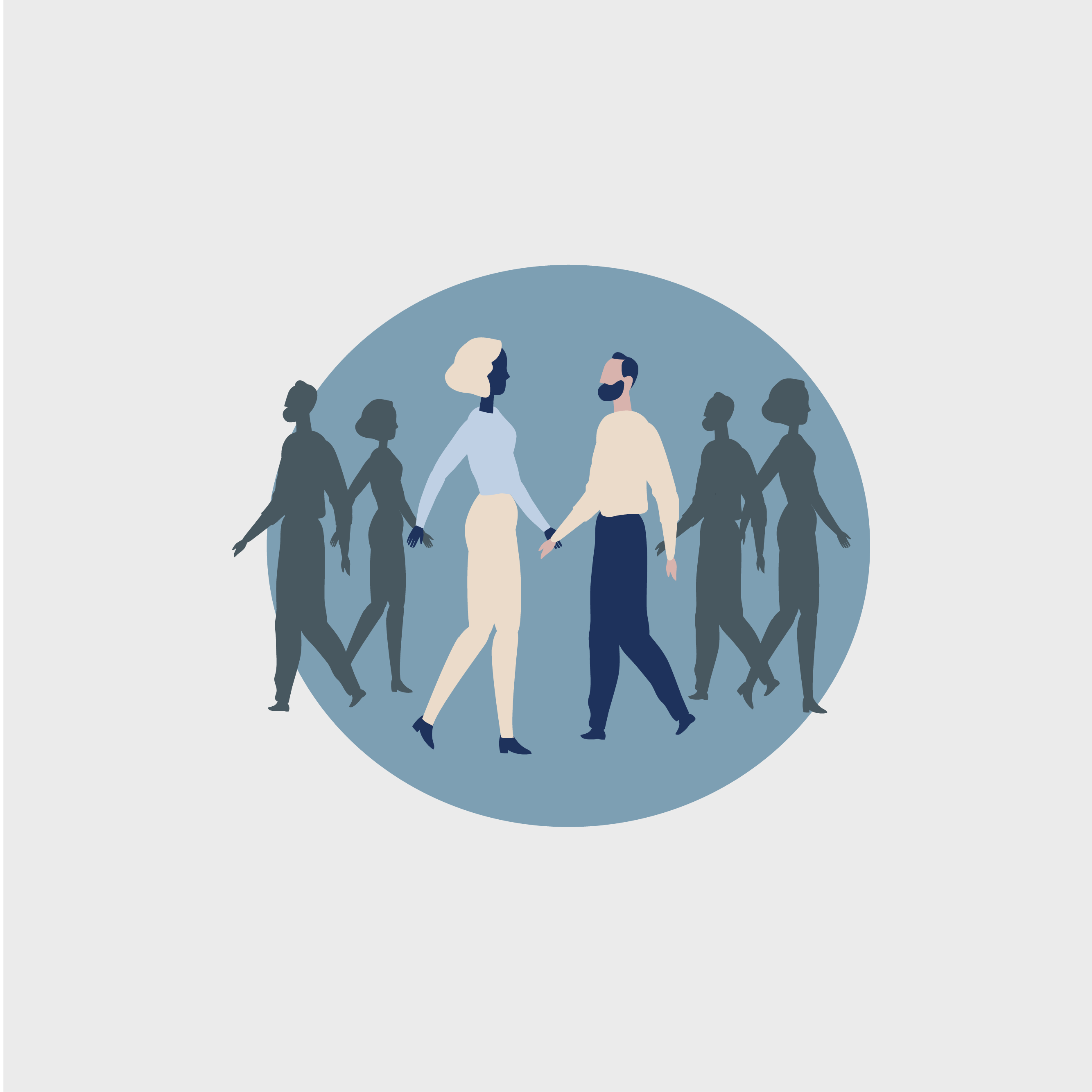 Illustration of many people walking and meeting depicting the concept of participation