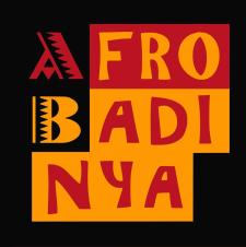 Logo of the Afro Badinya performing arts initiative, colourful letters against black background